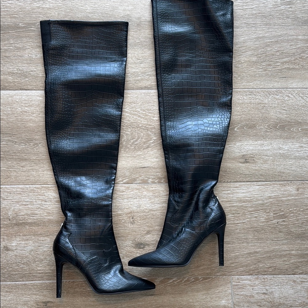 Guess Black Over the Knee Boots with Stiletto Heels and Pointed Toes